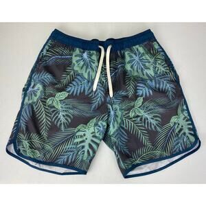 Men Fair Harbor Anchor Hawaiian floral 8" graphic swim trunks board shorts, L